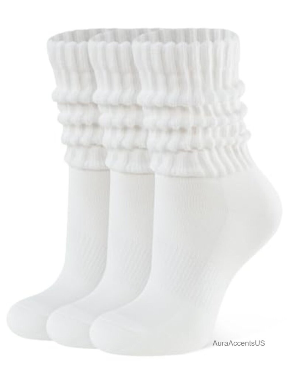 Womens Scrunch Crew Socks Retro Slouch Mid Calf 3 Pairs Cotton